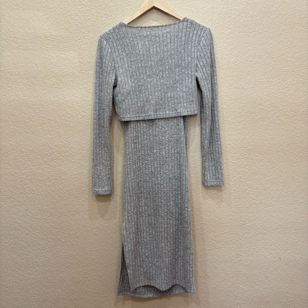SHEIN Maternity Split Thigh Rib-Knit Cami Dress With Button Up Long Sleeve Cozy - Picture 14 of 14